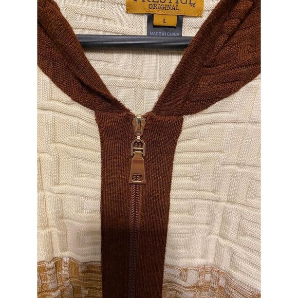 PRESTIGE ORIGINAL L Wool Hooded Sweater Knit Jacket Brown Cardigan zip up men’s - Picture 5 of 8